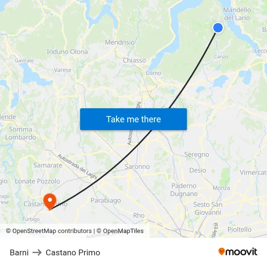 Barni to Castano Primo map