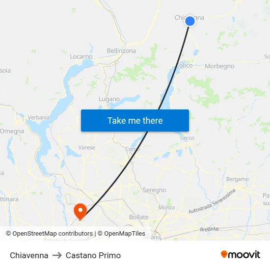 Chiavenna to Castano Primo map