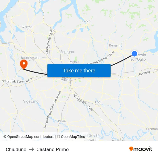 Chiuduno to Castano Primo map