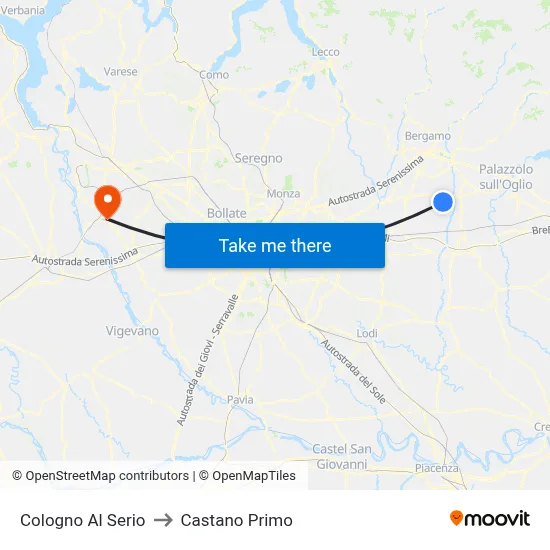 Cologno Al Serio to Castano Primo map