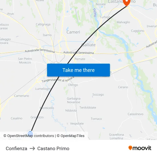 Confienza to Castano Primo map