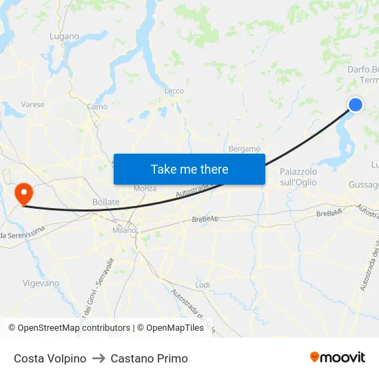 Costa Volpino to Castano Primo map