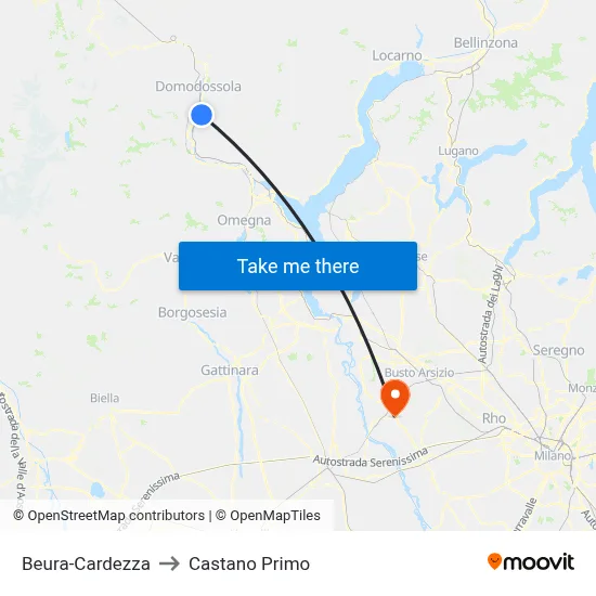 Beura-Cardezza to Castano Primo map