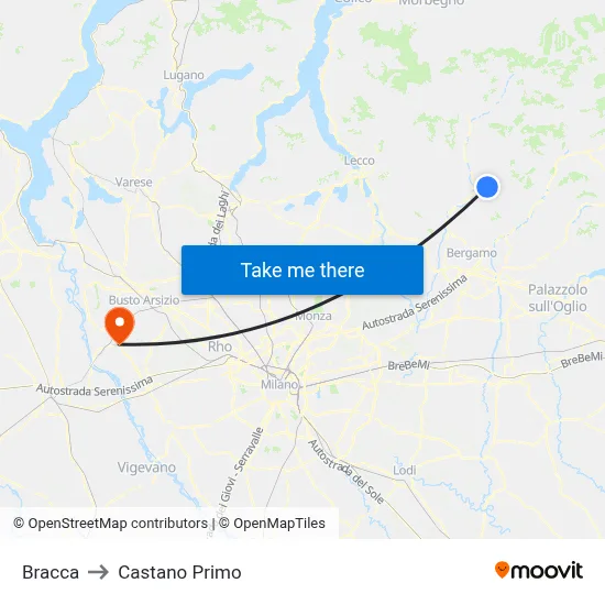 Bracca to Castano Primo map
