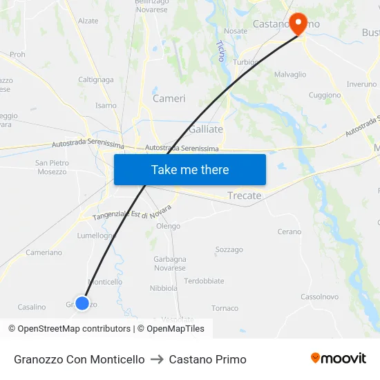 Granozzo Con Monticello to Castano Primo map