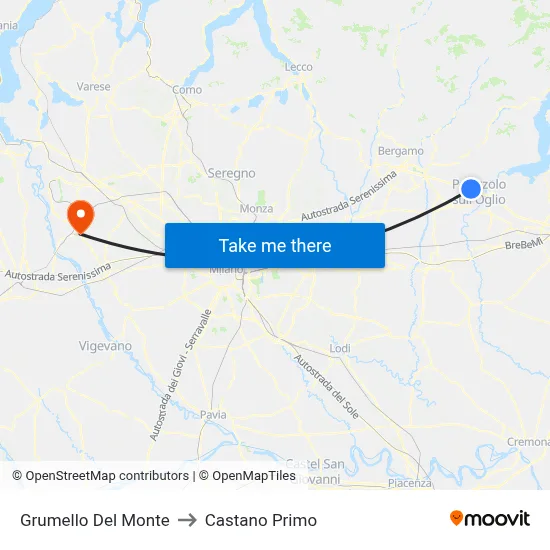 Grumello Del Monte to Castano Primo map