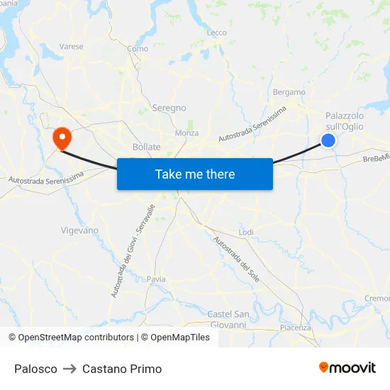 Palosco to Castano Primo map