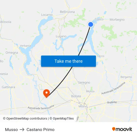Musso to Castano Primo map