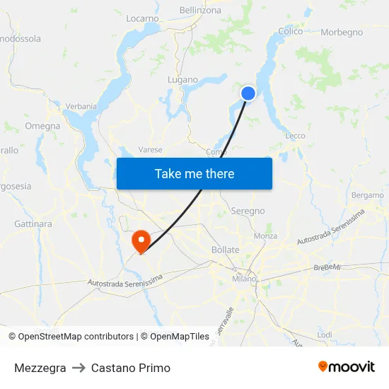 Mezzegra to Castano Primo map