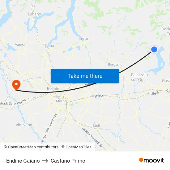 Endine Gaiano to Castano Primo map