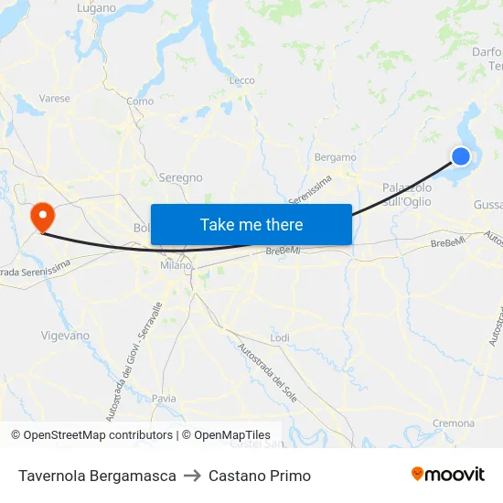 Tavernola Bergamasca to Castano Primo map
