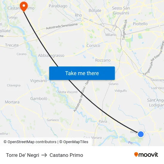 Torre De' Negri to Castano Primo map