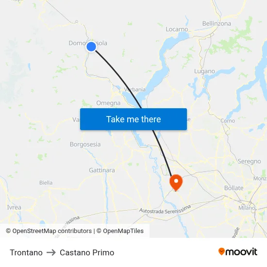 Trontano to Castano Primo map