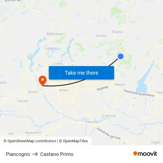 Piancogno to Castano Primo map