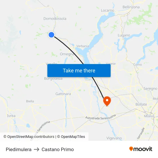 Piedimulera to Castano Primo map