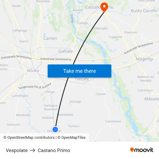 Vespolate to Castano Primo map