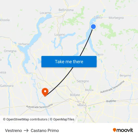 Vestreno to Castano Primo map