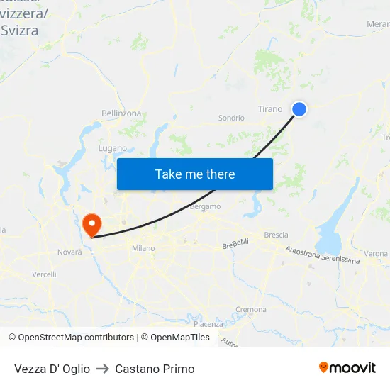 Vezza D' Oglio to Castano Primo map