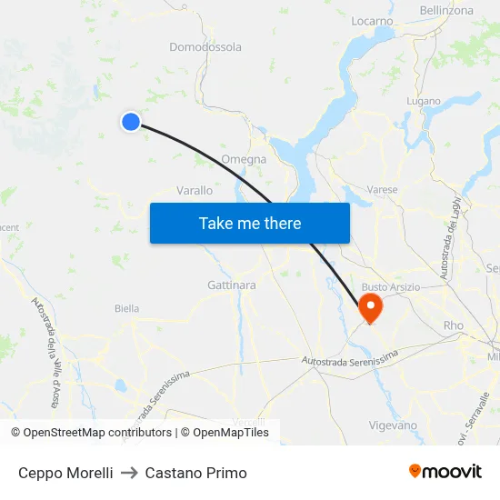 Ceppo Morelli to Castano Primo map