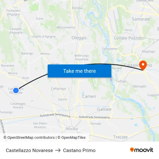 Castellazzo Novarese to Castano Primo map
