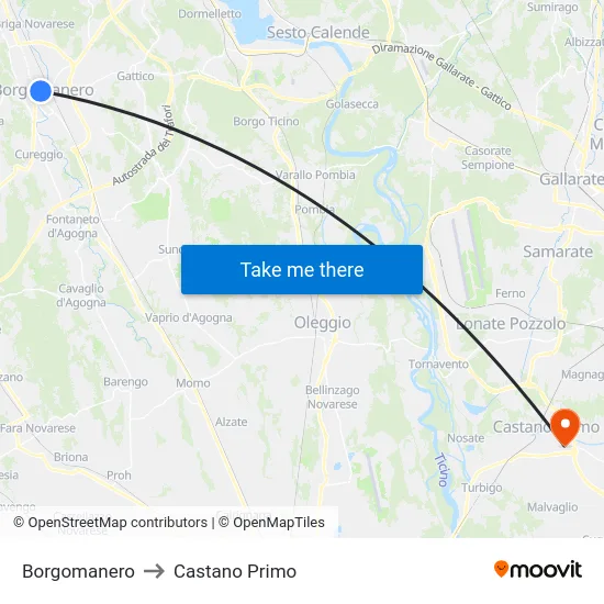 Borgomanero to Castano Primo map
