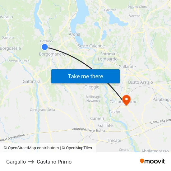 Gargallo to Castano Primo map