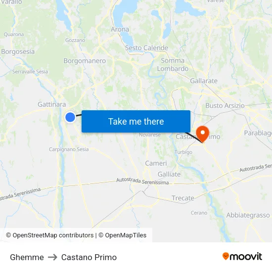 Ghemme to Castano Primo map