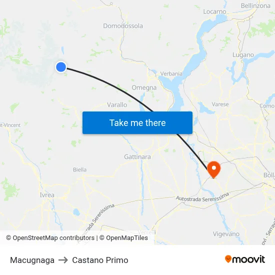 Macugnaga to Castano Primo map