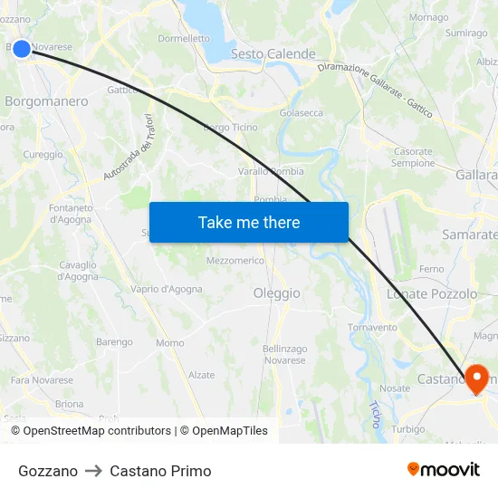 Gozzano to Castano Primo map
