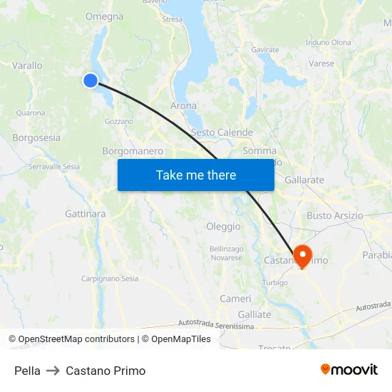 Pella to Castano Primo map