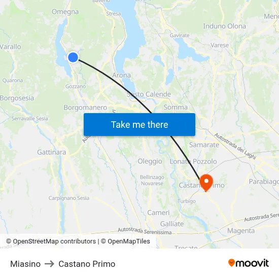 Miasino to Castano Primo map
