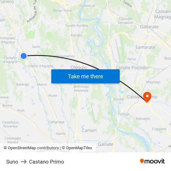 Suno to Castano Primo map