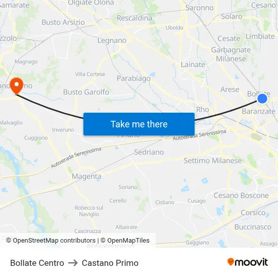 Bollate Centro to Castano Primo map