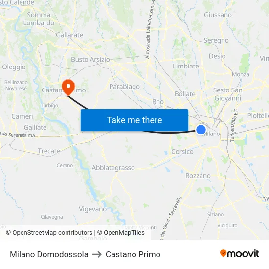 Milano Domodossola to Castano Primo map