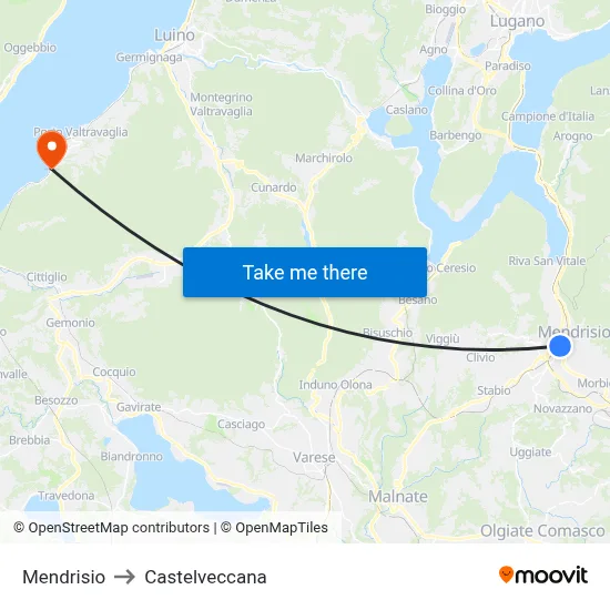 Mendrisio to Castelveccana map