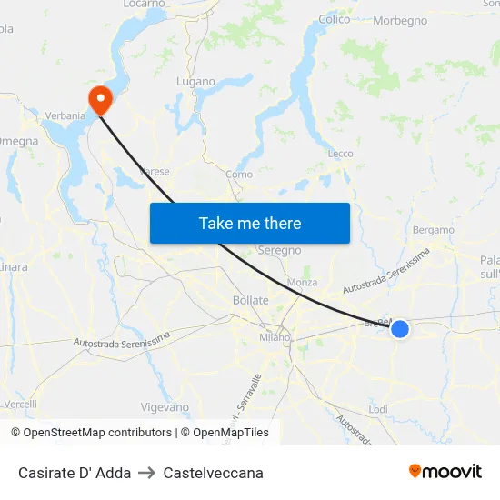 Casirate d'Adda to Castelveccana map