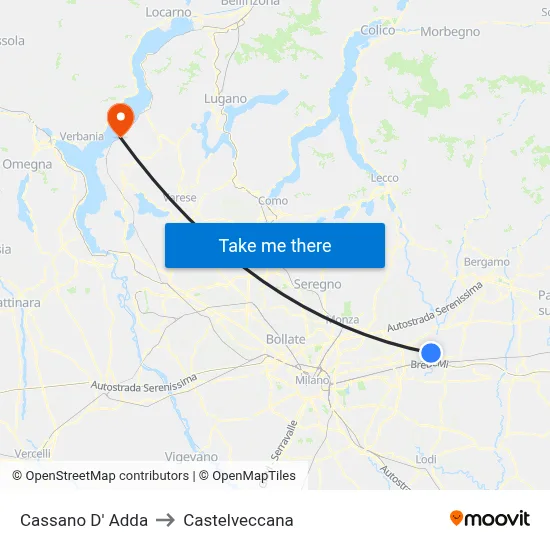 Cassano D'Adda to Castelveccana map
