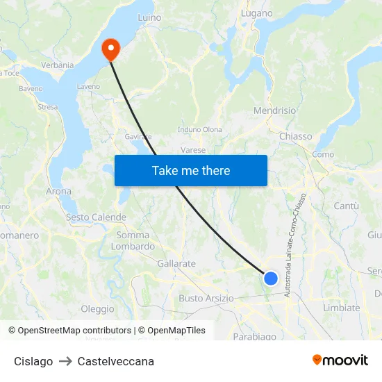 Cislago to Castelveccana map