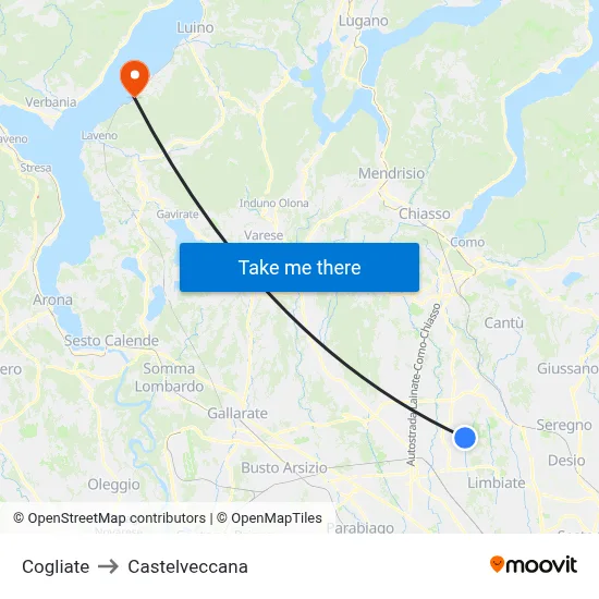 Cogliate to Castelveccana map