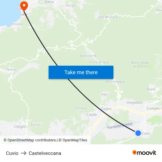 Cuvio to Castelveccana map