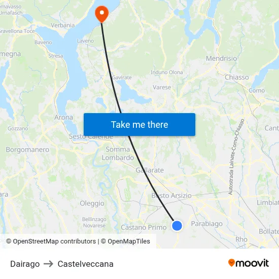 Dairago to Castelveccana map