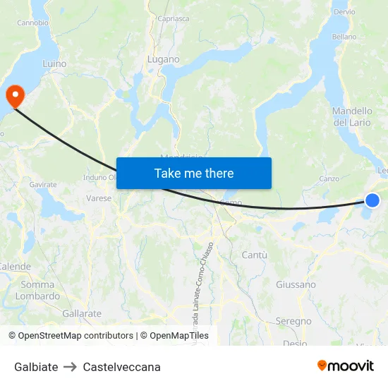 Galbiate to Castelveccana map