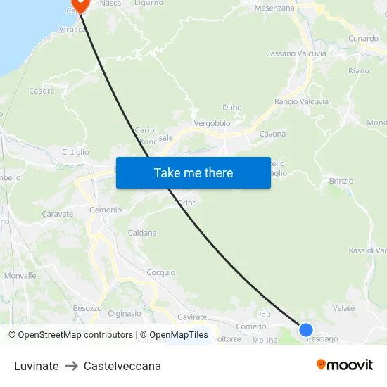 Luvinate to Castelveccana map