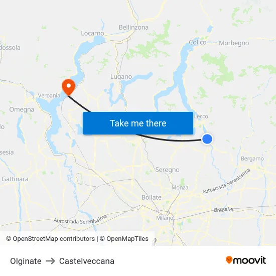 Olginate to Castelveccana map