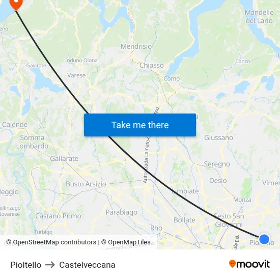 Pioltello to Castelveccana map