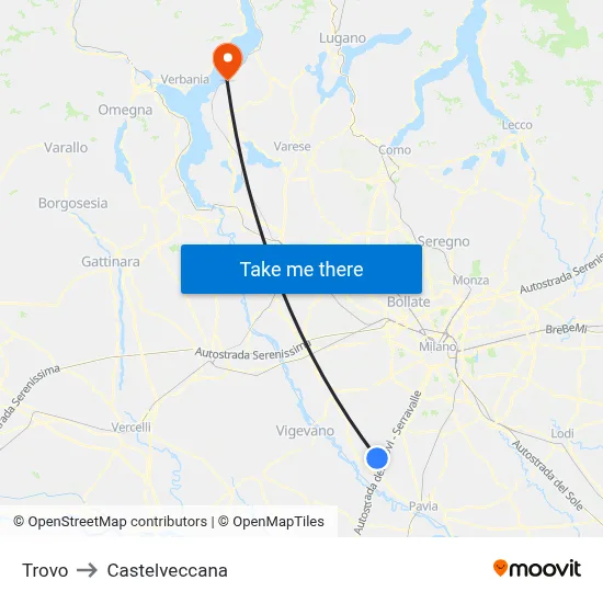 Trovo to Castelveccana map