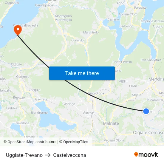 Uggiate-Trevano to Castelveccana map