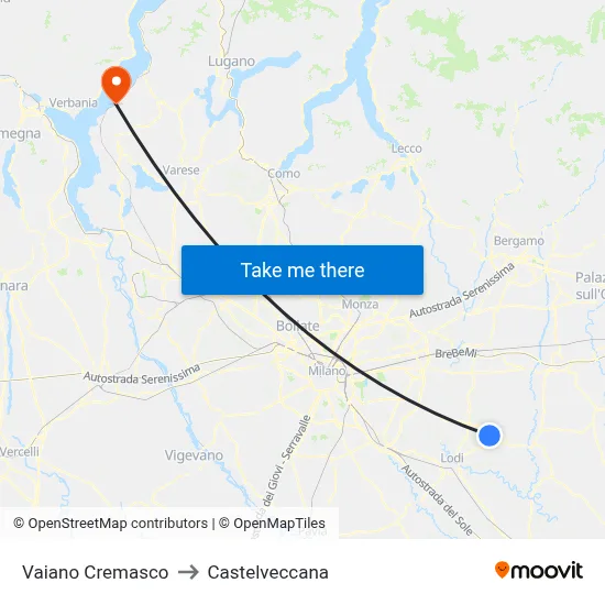 Vaiano Cremasco to Castelveccana map