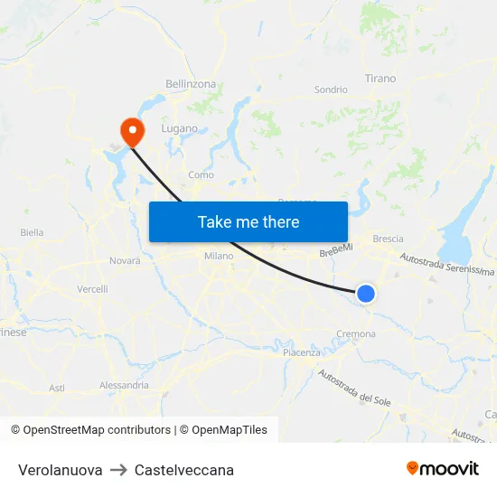 Verolanuova to Castelveccana map