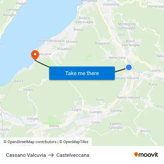 Cassano Valcuvia to Castelveccana map